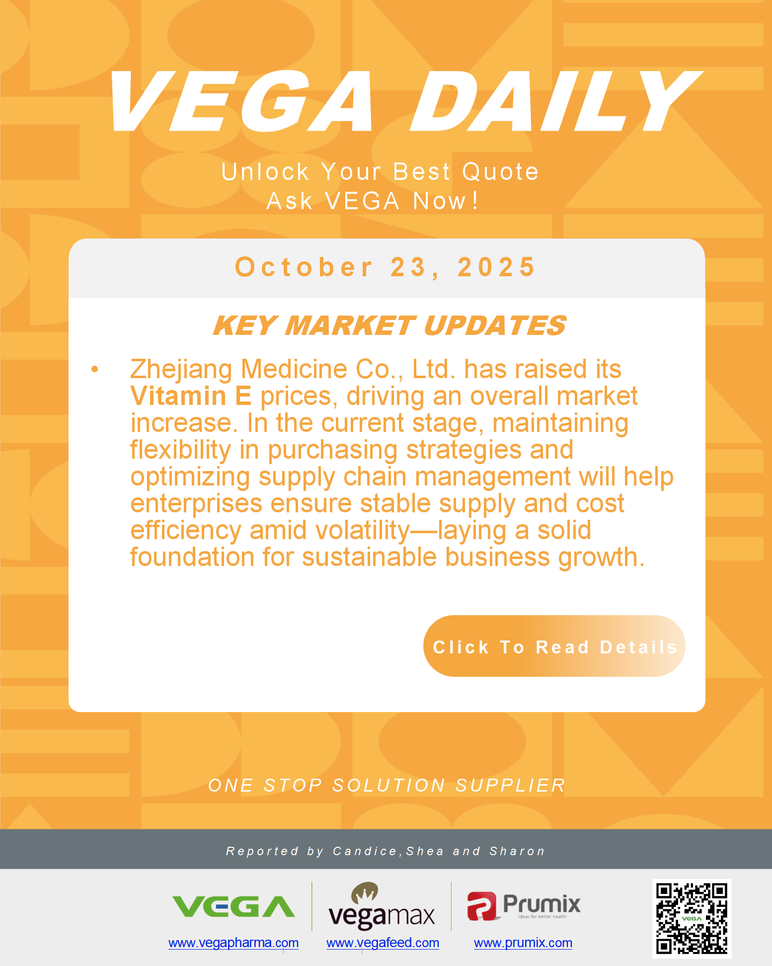 VEGA Daily Dated on October 23rd 2025 Vitamin Amino Acid APl Food Additives.png VEGA Daily Dated on October 23rd 2025 Vitamin Amino Acid APl Food Additives.png